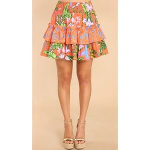 ALDEN ADAIR Angela Skirt In Jungle Cruise Tiered Ruffle Smocked Mini Skirt Sz‎ M